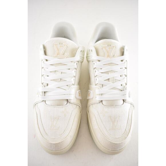 Louis Vuitton Beige Denim Monogram White Low Top Trainer Sneaker UK 9 US 10 11 - Picture 7 of 16